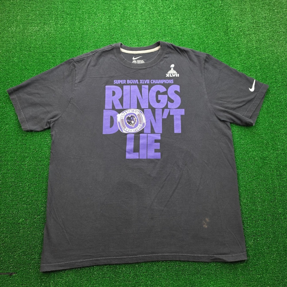 Baltimore Ravens Nike‎ Rings Dont Lie Super Bowl Champs XLVII Tshirt Mens 2XL
